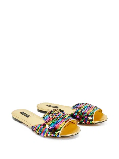 Pre-owned Dolce & Gabbana Bellucci Sequin-embellished Slides In Neutral
