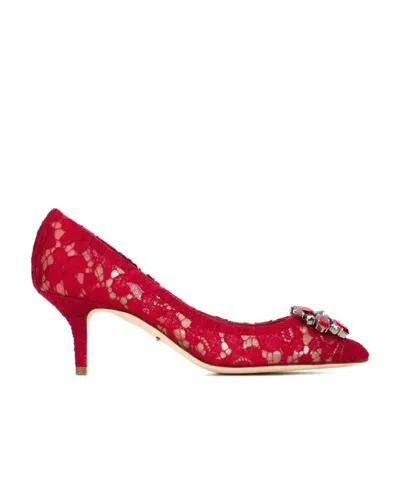 Dolce & Gabbana Dolce  Gabbana Crystal-embellished Lace Pumps In Red
