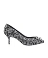 Dolce & Gabbana Bellucci 60 Lurex Lace Pumps With Brooch Detail In Gray