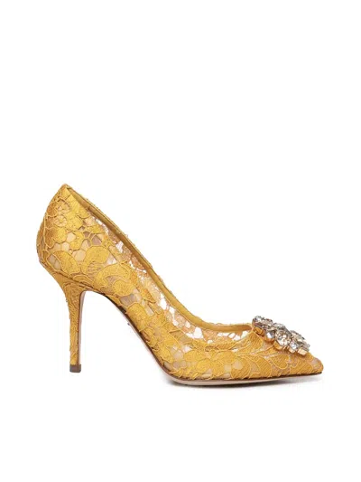 Dolce & Gabbana Bellucci Taormina Lace Pumps With Crystals In Yellow