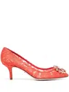 Dolce & Gabbana Bellucci 60 Brooch Embellished Lace Pumps In Red