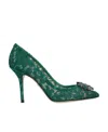 Dolce & Gabbana Lace Stiletto Heel Pumps Crystal Embellishments In Green