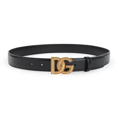 Dolce & Gabbana Stylish 3 Cm Height Belt With Twisted Logo Buckle In Black