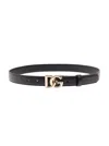 Dolce & Gabbana Black Thin Belt With Golden Dg Buckle In Leather Woman  In 80999