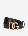 Dolce & Gabbana Calfskin Belt With Bejeweled Dg Logo In 8s574