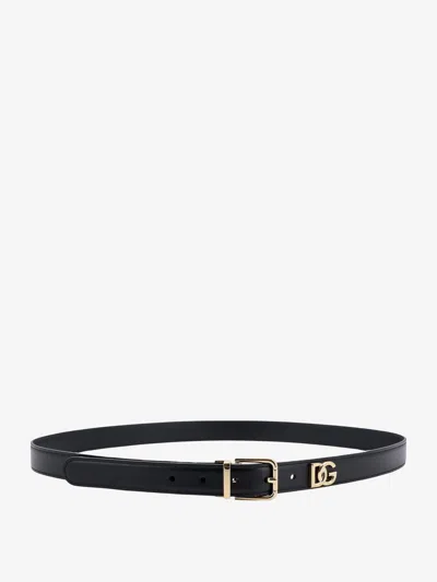 Dolce & Gabbana Leather Belt With Metal Monogram In Black