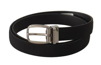 Pre-owned Dolce & Gabbana Belt Black Calf Canvas Silver Tone Logo Metal Buckle 90cm/36in