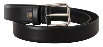 Pre-owned Dolce & Gabbana Belt Black Calf Leather Silver Tone Logo Buckle S. 80cm/ 32in