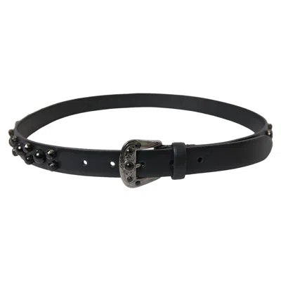 Pre-owned Dolce & Gabbana Belt Black Embellished Leather Engraved Buckle 95cm /38in 810usd