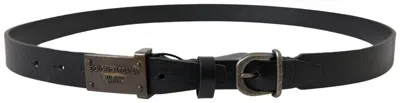 Pre-owned Dolce & Gabbana Belt Black Leather Antique Logo Buckle Men S.105cm / 42in 450usd
