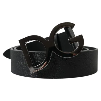 Pre-owned Dolce & Gabbana Belt Black Leather Silver Logo Metal Buckle 100cm / 40in 500usd