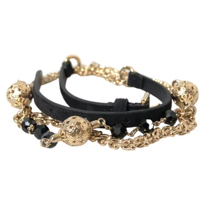 Pre-owned Dolce & Gabbana Belt Black Suede Gold Chain Crystal Waist S. 90cm /m Rrp 1130usd