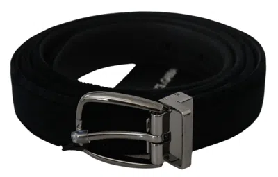Pre-owned Dolce & Gabbana Belt Black Velvet Silver Tone Metal Buckle Mens S. 115cm / 46in
