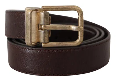 Pre-owned Dolce & Gabbana Belt Brown Calf Leather Vintage Logo Metal Buckle S. 95cm/ 38in