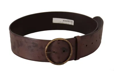 Pre-owned Dolce & Gabbana Belt Dark Brown Wide Calf Leather Logo Round Buckle 90cm/36in