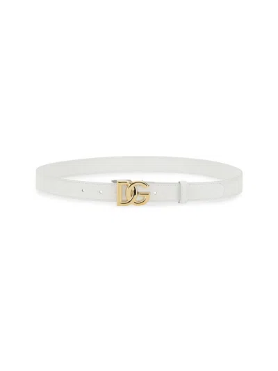 Dolce & Gabbana Belt In Calfskin With Crossed Dg Logo In Neutral