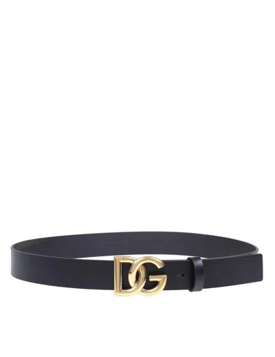 Dolce & Gabbana Belt In Calfskin With Metal Crossed Dg Logo In Black/gold