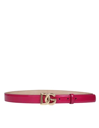Dolce & Gabbana Belt In Glossy Calfskin With Crossed Dg Logo In Red