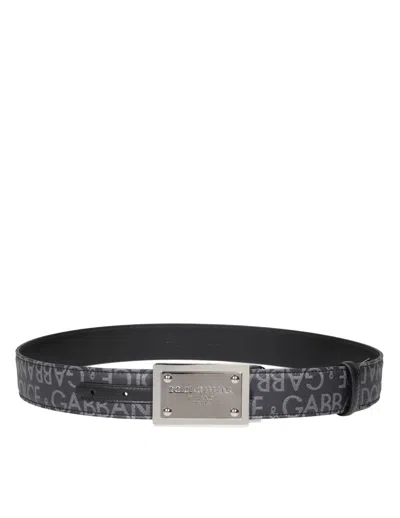 DOLCE & GABBANA BELT IN JACQUARD FABRIC WITH METAL DG PLATE