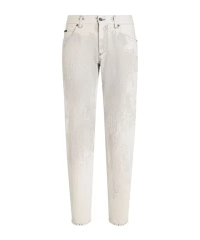 Dolce & Gabbana Belt Loop Denim Trousers In Naturwhite