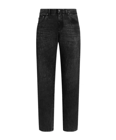 DOLCE & GABBANA LOGO-PLAQUE COTTON JEANS