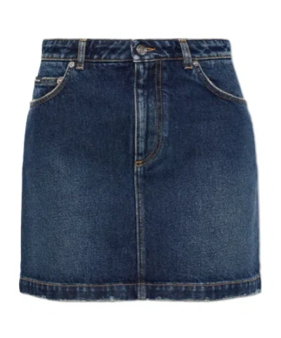 Dolce & Gabbana Belt Loop Midi Skirt In Blue