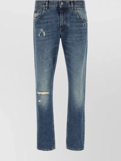 DOLCE & GABBANA BELT LOOPS DISTRESSED DENIM TROUSERS
