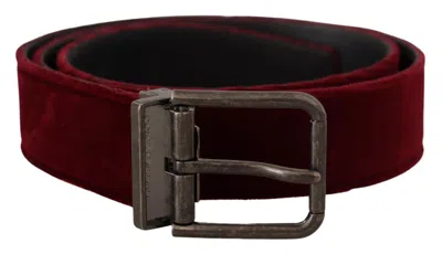 Pre-owned Dolce & Gabbana Belt Maroon Velvet Leather Wide Vintage Metal Buckle 90cm / 36in In Red