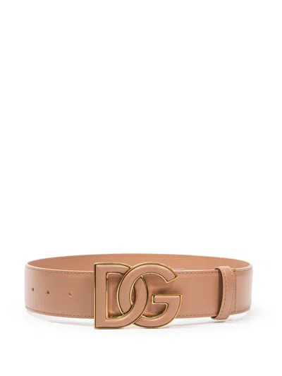 Dolce & Gabbana Belt With Logo Dg Calf Leather  In Rosa
