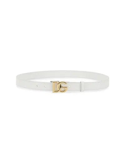 Dolce & Gabbana Leather Logo Belt In White