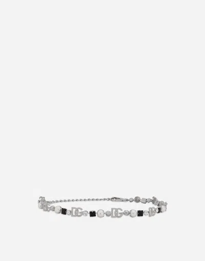 Dolce & Gabbana Belt With Rhinestones And Dg Logo In Silver