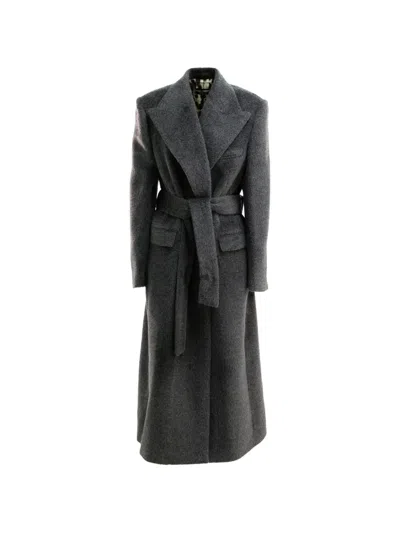 Dolce & Gabbana Belted Brushed Coat In Grey