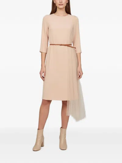 Pre-owned Dolce & Gabbana Belted Draped Midi Dress In Neutrals