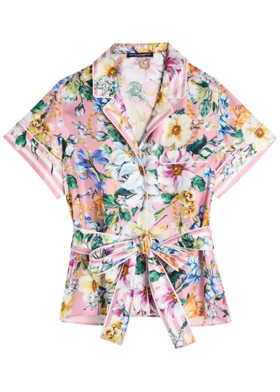 Dolce & Gabbana Belted Floral Silk-twill Blouse In Multi