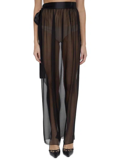 Dolce & Gabbana Belted Midi Chiffon Skirt In Black