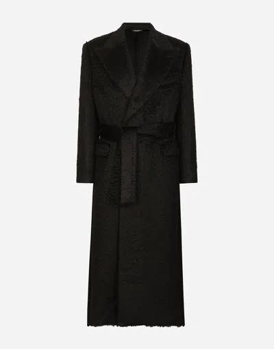 Dolce & Gabbana Belted Oversize Wool Coat In Black