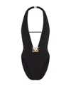 Dolce & Gabbana Belted Plunge-neck Swimsuit In Black