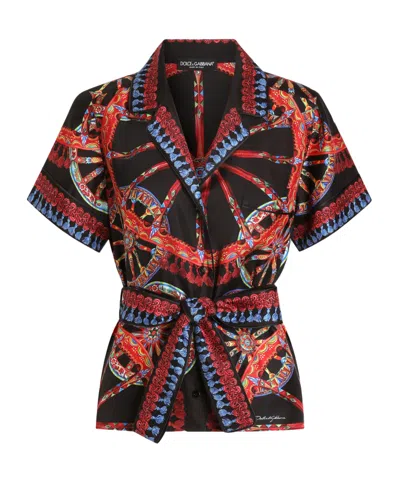 Dolce & Gabbana Carretto-print Silk Twill Vanity Shirt In Black
