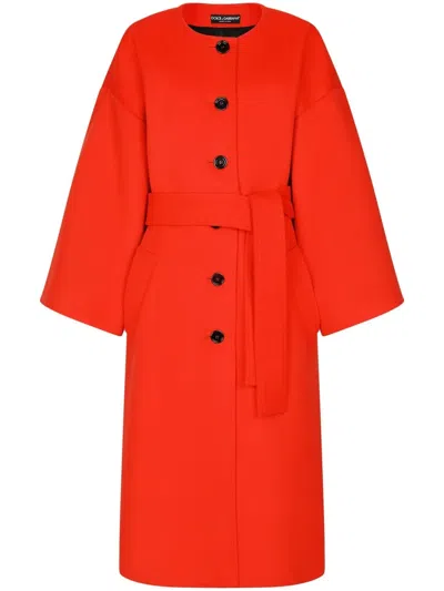 Dolce & Gabbana Belted Single-breasted Coat In Orange