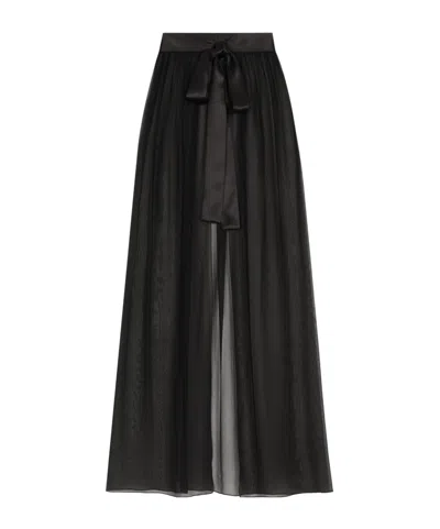 Dolce & Gabbana Long Silk Chiffon Skirt With Belt In Black