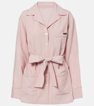 Dolce & Gabbana Belted Striped Shirt In Animal Print