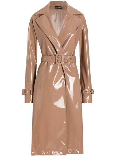 Dolce & Gabbana Belted Trench Coat In Brown
