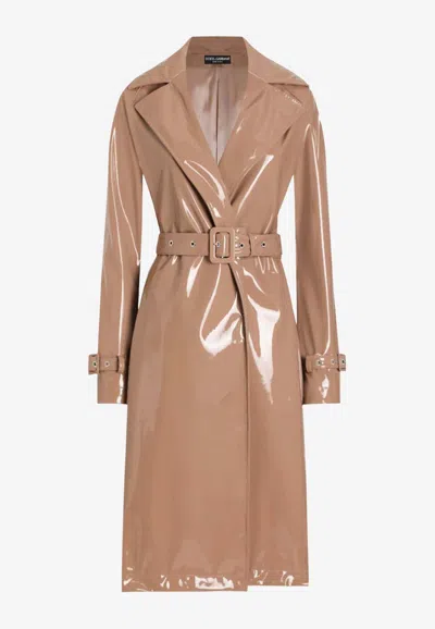 Dolce & Gabbana Belted  Vinyl Trench Coat In Animal Print