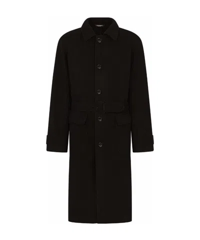 Dolce & Gabbana Belted-waist Single-breasted Coat In Black