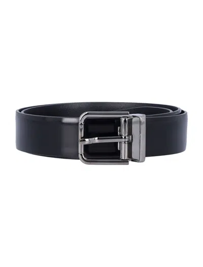 Dolce & Gabbana Adjustable Calfskin Leather Belt With Metal Buckle In Black