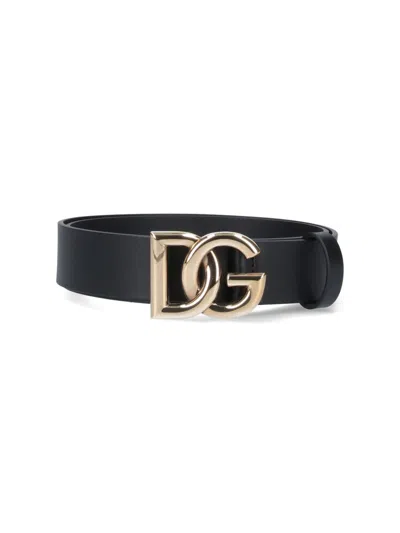 Dolce & Gabbana Black Belt With Gold-tone Logo Buckle