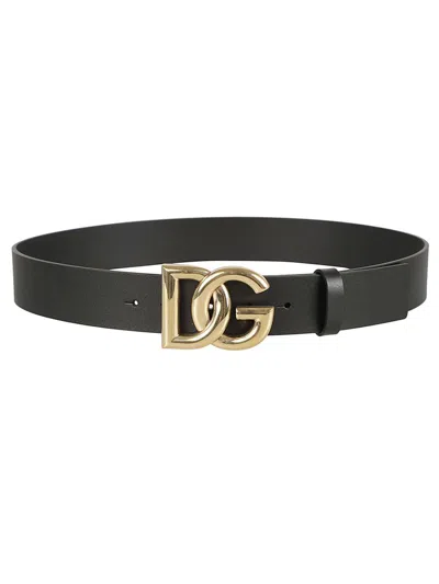 Dolce & Gabbana Adjustable Logo Buckle Leather Belt In Black