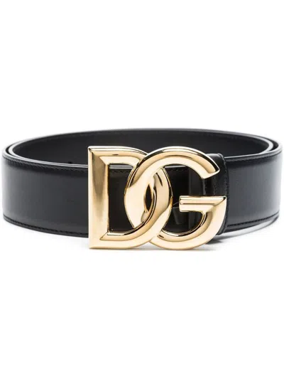 Dolce & Gabbana Sleek Black Logo-plaque Buckle-fastening Belt For Women From A Top Designer