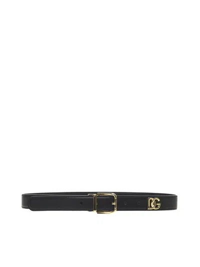 Dolce & Gabbana Dg Plaque Leather Belt In Black