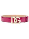 Dolce & Gabbana Logo Calf Patent Leather Belt Perforated Holes In Multicolor
